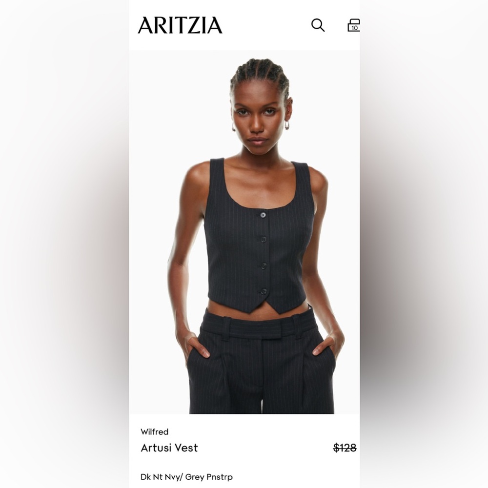 Aritzia Wilfred Artusi vest, dark navy with pinstripes, size 2